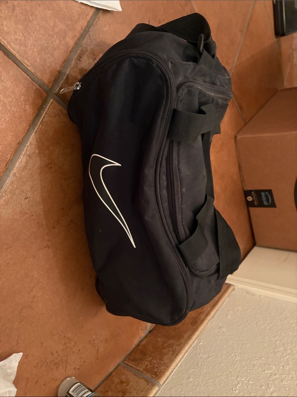 Nike Black Duffel Bag with White Swoosh